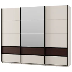 Guardaroba 3 Ante Bianco Crema Marrone Noce 3 Ripiani Appendiabiti 267x62 cm, Apertura Scorrevole - Sapa