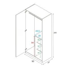 Guardaroba 2 ante bianco e marrone 90x200h cm - Alpine