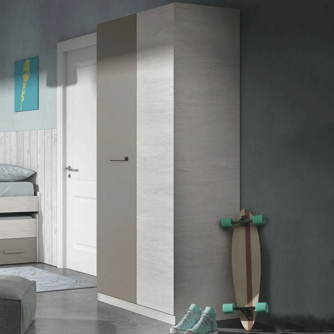 Guardaroba 2 ante bianco e marrone 90x200h cm - Alpine
