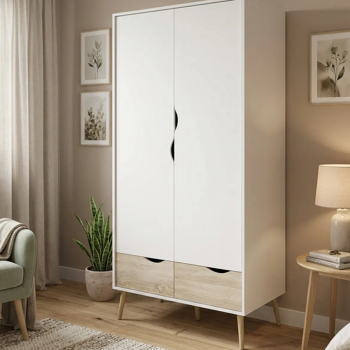 Guardaroba 2 ante bianco e quercia 98x200h cm - Archilllo