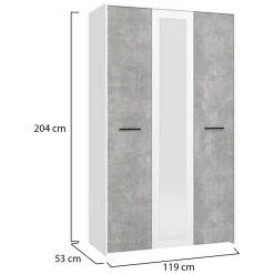 Guardaroba 3 Ante Bianco Grigio Cemento Appendiabiti 5 Ripiani 119x53 cm, 3 Ante - Lavagno