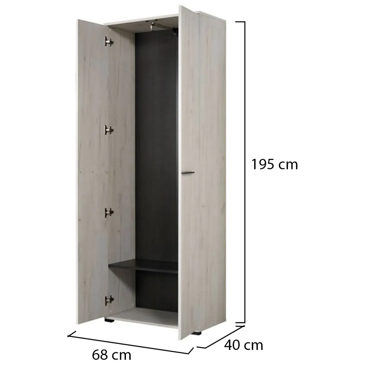 Guardaroba 2 Ante Bianco Larice Marrone Noce un Ripiano Appendiabiti 67.5x195h cm, Apertura Battente - Pinasca