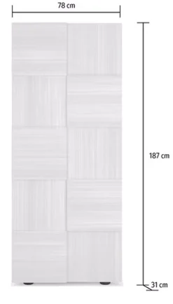 Guardaroba 2 Ante Bianco Lucido 2 Ripiani Appendiabiti 78x186.5h cm, Apertura Standard - Comerio