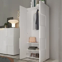 Guardaroba 2 Ante Bianco Lucido 2 Ripiani Appendiabiti 78x186.5h cm, Apertura Standard - Comerio