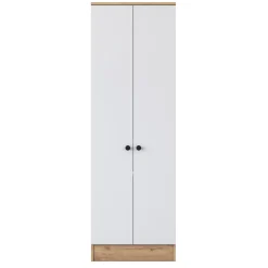 Guardaroba 2 Ante Bianco Marrone Rovere 6 Ripiani Appendiabiti 60x183h cm, Apertura Battente - Modenese