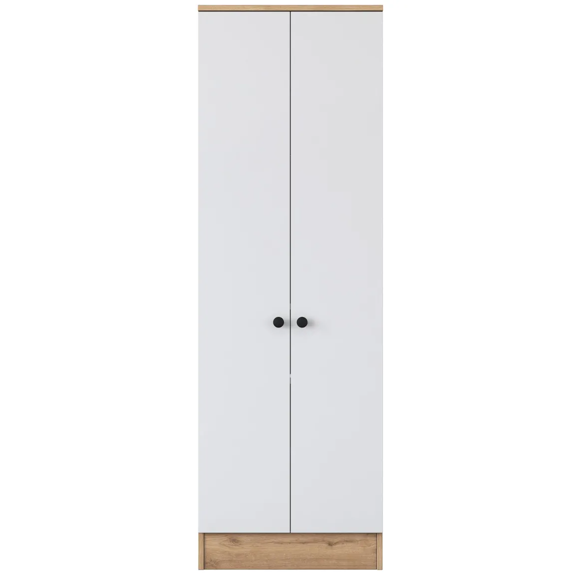 Guardaroba 2 Ante Bianco Marrone Rovere 6 Ripiani Appendiabiti 60x183h cm, Apertura Battente - Modenese