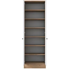 Guardaroba 2 Ante Bianco Marrone Rovere 6 Ripiani Appendiabiti 60x183h cm, Apertura Battente - Modenese