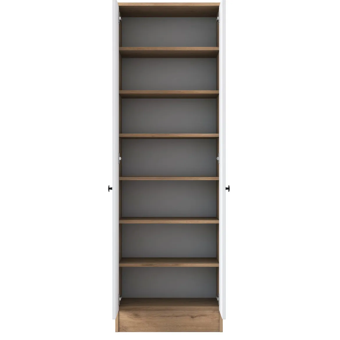Guardaroba 2 Ante Bianco Marrone Rovere 6 Ripiani Appendiabiti 60x183h cm, Apertura Battente - Modenese