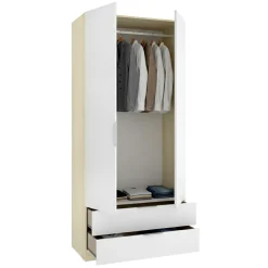 Guardaroba 2 Ante Bianco Marrone Rovere Appendiabiti 2 Cassetti 51x204h cm, un Ripiano - Montclare