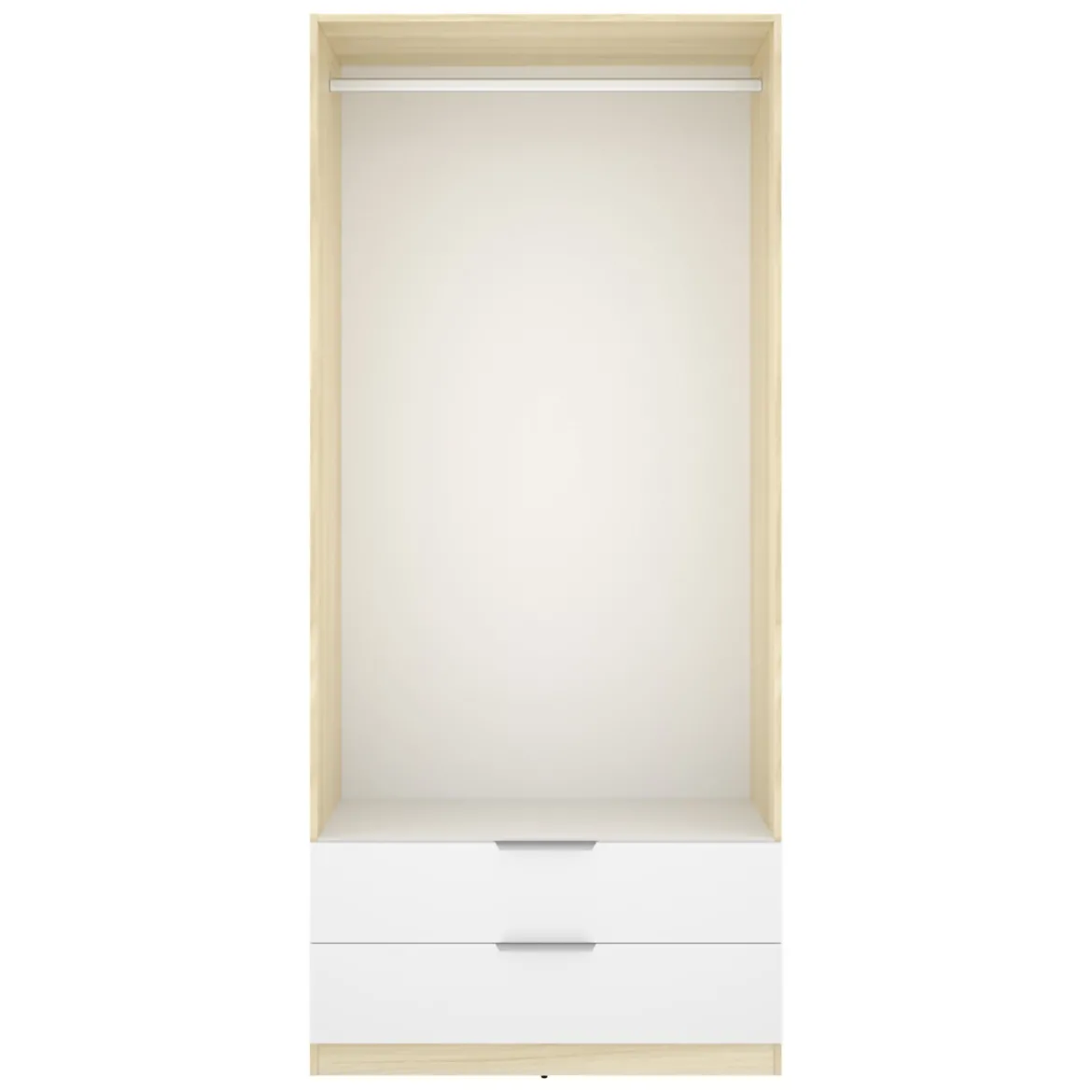 Guardaroba 2 Ante Bianco Marrone Rovere Appendiabiti 2 Cassetti 51x204h cm, un Ripiano - Montclare