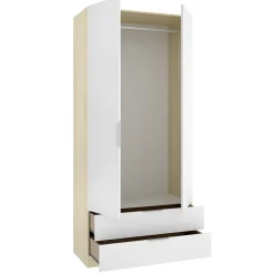 Guardaroba 2 Ante Bianco Marrone Rovere Appendiabiti 2 Cassetti 51x204h cm, un Ripiano - Montclare