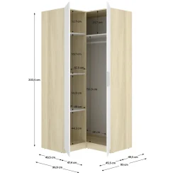 Guardaroba 2 Ante Bianco Marrone Rovere Nodi Appendiabiti 3 Ripiani 75x194.5h cm, 4 Vani - Vittuone