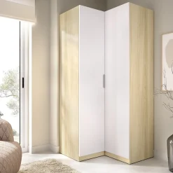 Guardaroba 2 Ante Bianco Marrone Rovere Nodi Appendiabiti 3 Ripiani 75x194.5h cm, 4 Vani - Vittuone