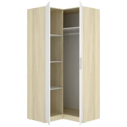 Guardaroba 2 Ante Bianco Marrone Rovere Nodi Appendiabiti 3 Ripiani 75x194.5h cm, 4 Vani - Vittuone