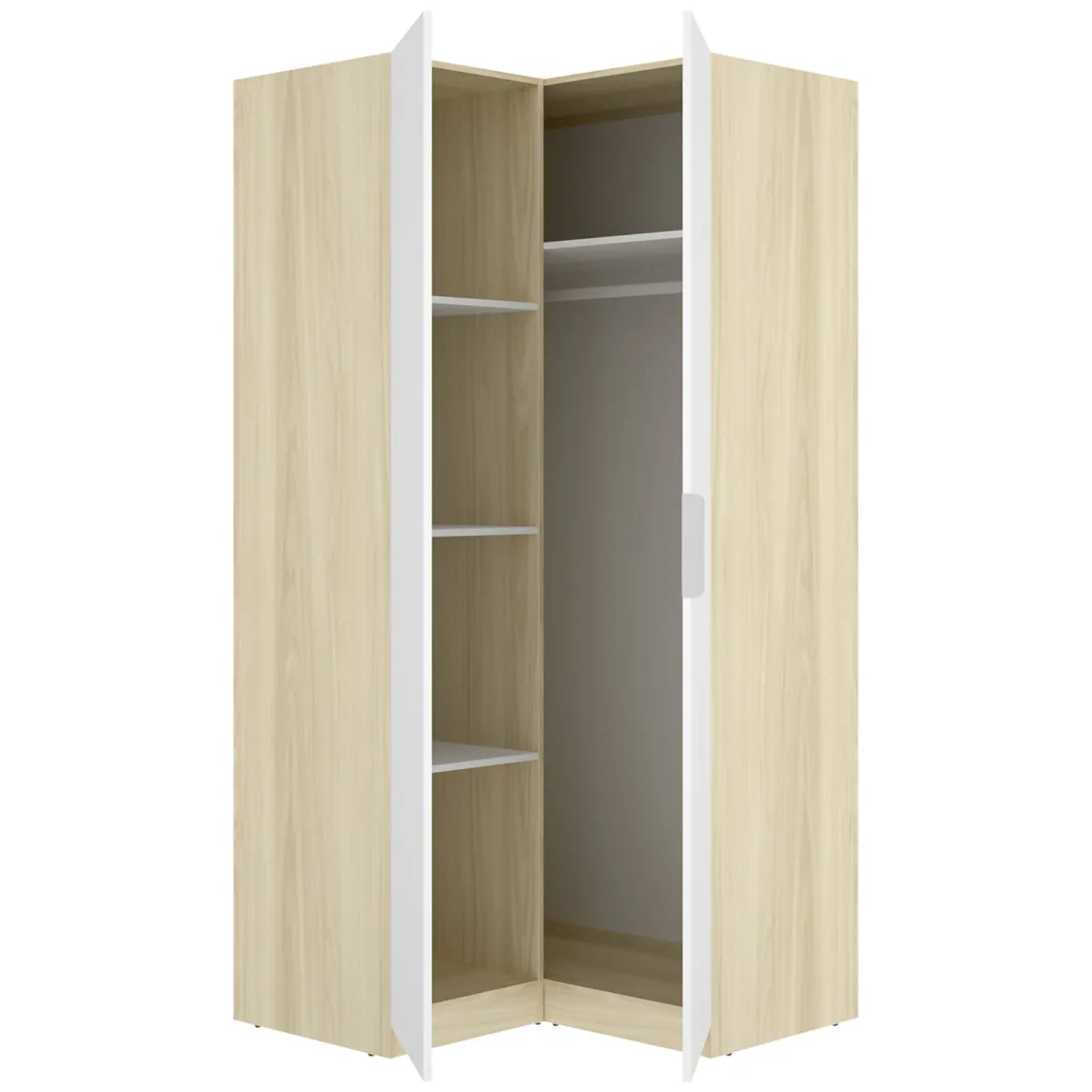 Guardaroba 2 Ante Bianco Marrone Rovere Nodi Appendiabiti 3 Ripiani 75x194.5h cm, 4 Vani - Vittuone