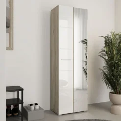 Guardaroba 2 Ante Bianco Marrone Rovere Nodi Appendiabiti 4 Ripiani 60x192.5h cm, 5 Vani - Griante