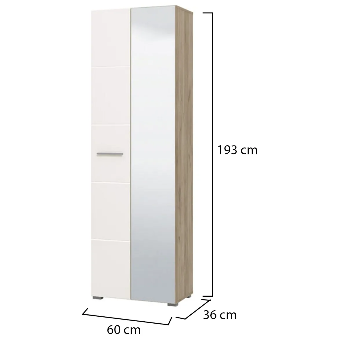 Guardaroba 2 Ante Bianco Marrone Rovere Nodi Appendiabiti un Ripiano 80.5x203.5h cm, 2 Ante - Santadi