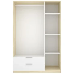 Guardaroba 3 Ante Bianco Marrone Rovere Appendiabiti 2 Cassetti 51x137 cm, 3 Ripiani - Mayos