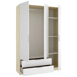 Guardaroba 3 Ante Bianco Marrone Rovere Appendiabiti 2 Cassetti 51x137 cm, 3 Ripiani - Mayos