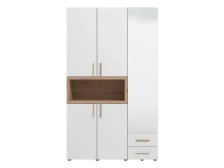 Guardaroba 3 Ante Bianco Marrone Rovere Nodi Appendiabiti 2 Cassetti 134.5x56 cm, 6 Ripiani - Pianezze