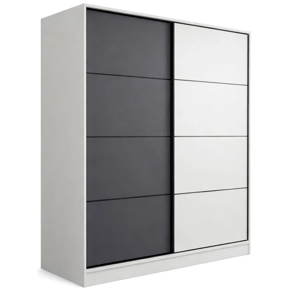Guardaroba 2 Ante Bianco Nero Antracite 5 Ripiani Appendiabiti 180x210h cm, Apertura Scorrevole - Cuvio