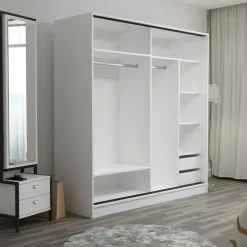 Guardaroba 2 Ante Bianco Nero Antracite 5 Ripiani Appendiabiti 180x210h cm, Apertura Scorrevole - Cuvio