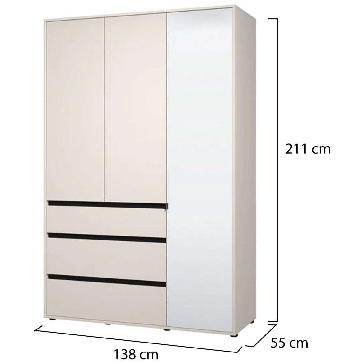 Guardaroba 3 Ante Bianco Nero 4 Ripiani 3 Cassetti 138x55 cm, Appendiabiti - Ilbonoo
