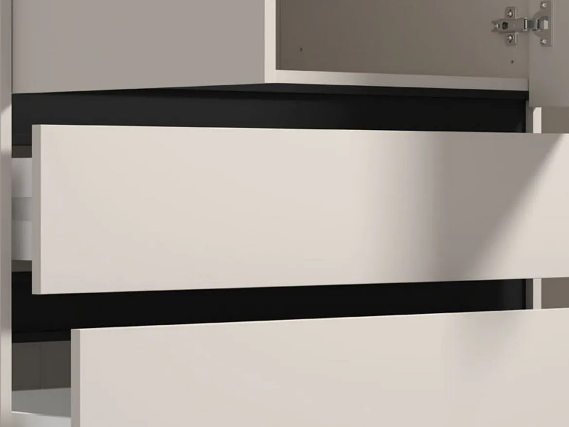 Guardaroba 3 Ante Bianco Nero 4 Ripiani 3 Cassetti 138x55 cm, Appendiabiti - Ilbonoo