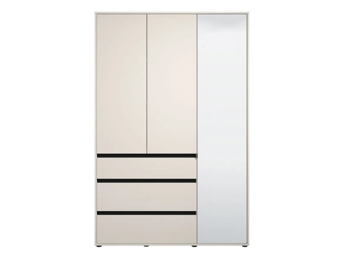 Guardaroba 3 Ante Bianco Nero 4 Ripiani 3 Cassetti 138x55 cm, Appendiabiti - Ilbonoo