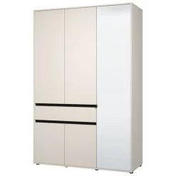 Guardaroba 3 Ante Bianco Nero 5 Ripiani un Cassetto 138x54.5 cm, Appendiabiti - Ilbono