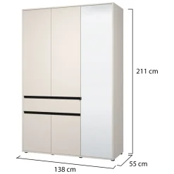 Guardaroba 3 Ante Bianco Nero 5 Ripiani un Cassetto 138x54.5 cm, Appendiabiti - Ilbono