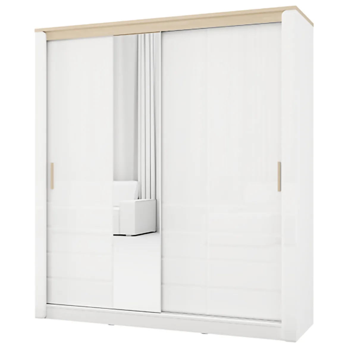 Guardaroba 2 Ante Bianco Opaco Marrone Rovere 5 Ripiani Appendiabiti 199x217h cm, Apertura Scorrevole - Lunenb