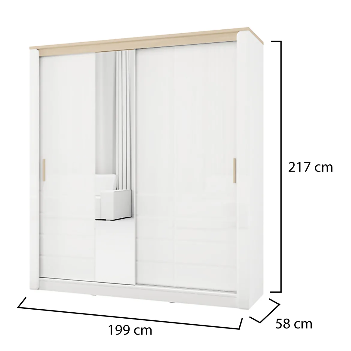 Guardaroba 2 Ante Bianco Opaco Marrone Rovere 5 Ripiani Appendiabiti 199x217h cm, Apertura Scorrevole - Lunenb