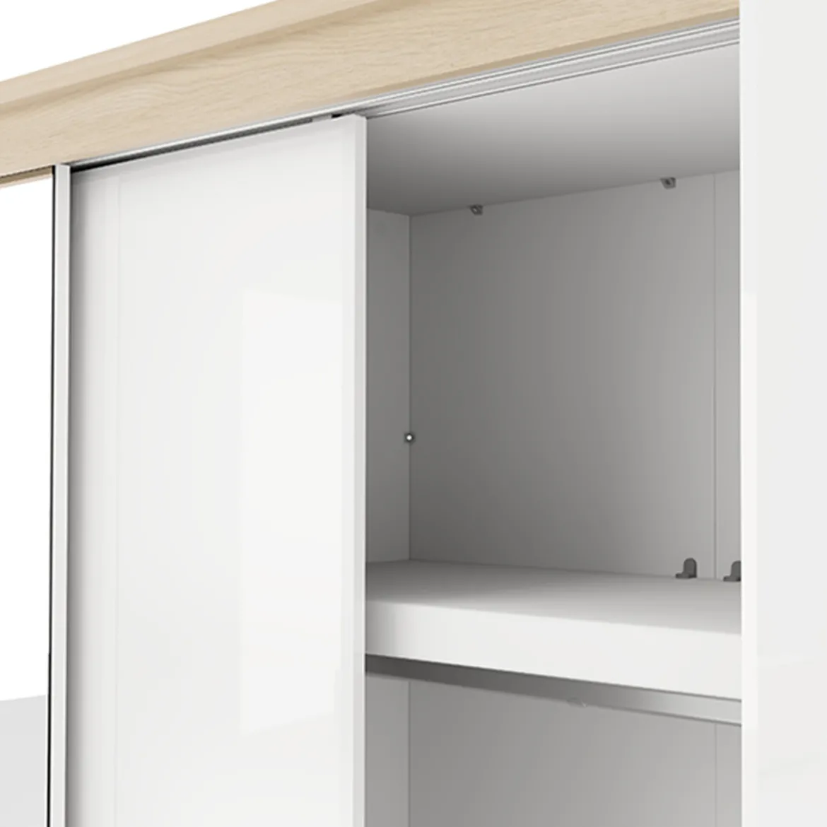 Guardaroba 2 Ante Bianco Opaco Marrone Rovere 5 Ripiani Appendiabiti 199x217h cm, Apertura Scorrevole - Lunenb