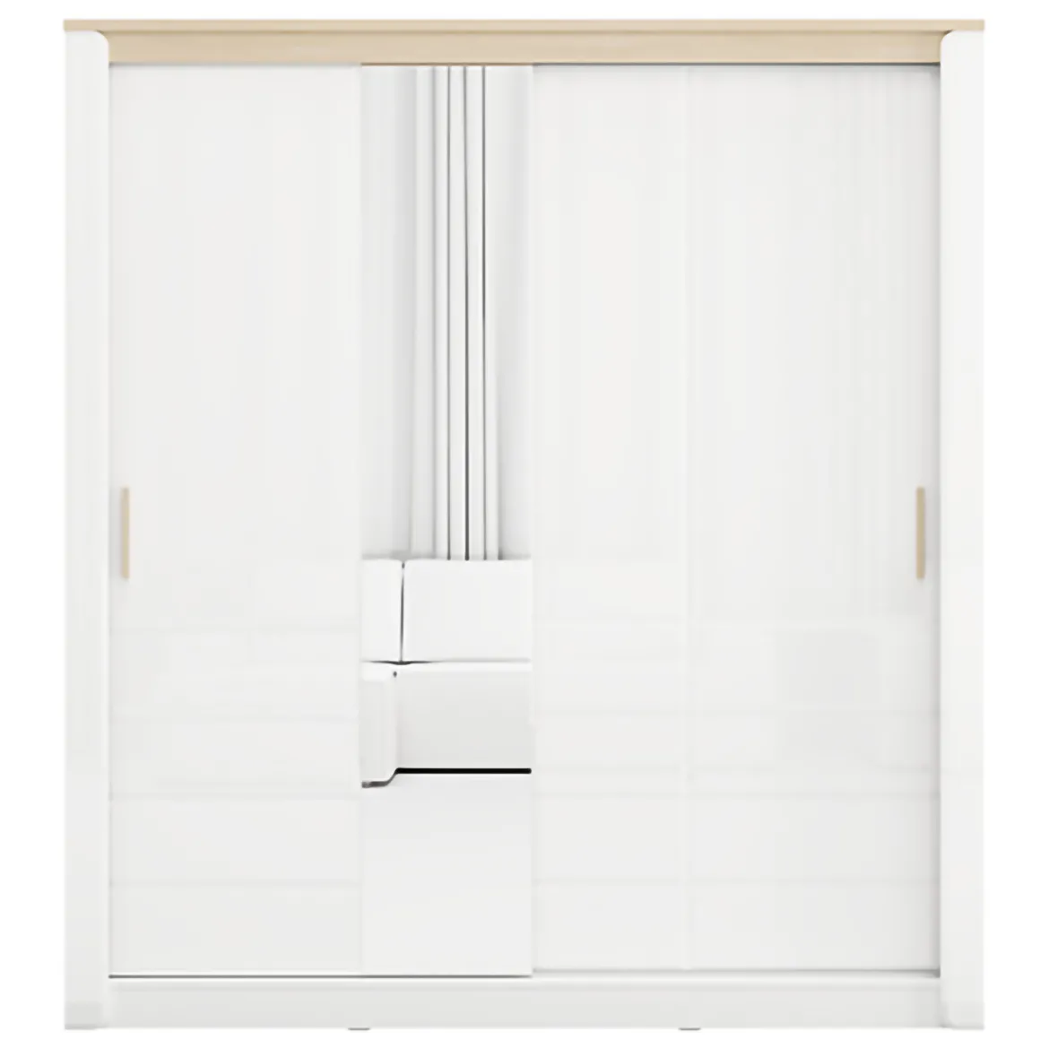 Guardaroba 2 Ante Bianco Opaco Marrone Rovere 5 Ripiani Appendiabiti 199x217h cm, Apertura Scorrevole - Lunenb