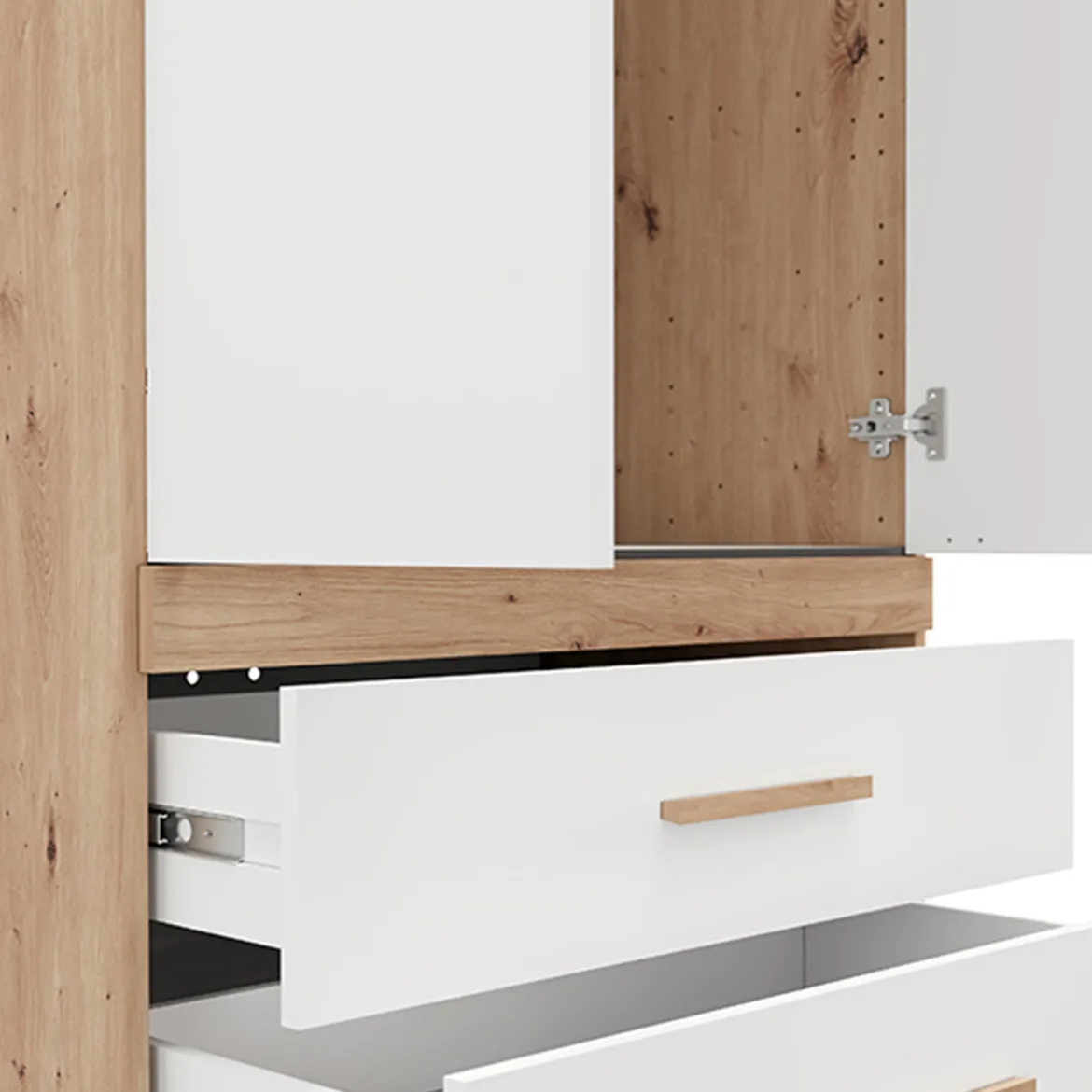 Guardaroba 2 Ante Bianco Opaco Marrone Rovere Nodi Appendiabiti 2 Cassetti 79x208h cm, un Ripiano - Tilcara