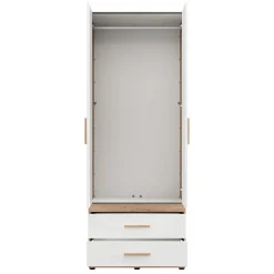 Guardaroba 2 Ante Bianco Opaco Marrone Rovere Nodi Appendiabiti 2 Cassetti 79x208h cm, un Ripiano - Tilcara