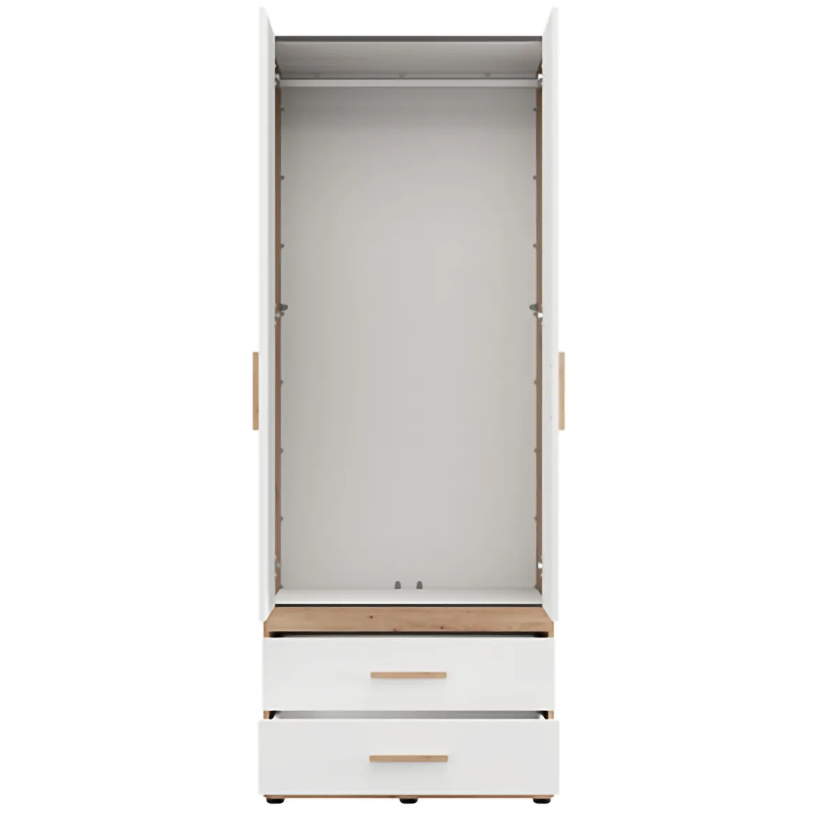 Guardaroba 2 Ante Bianco Opaco Marrone Rovere Nodi Appendiabiti 2 Cassetti 79x208h cm, un Ripiano - Tilcara