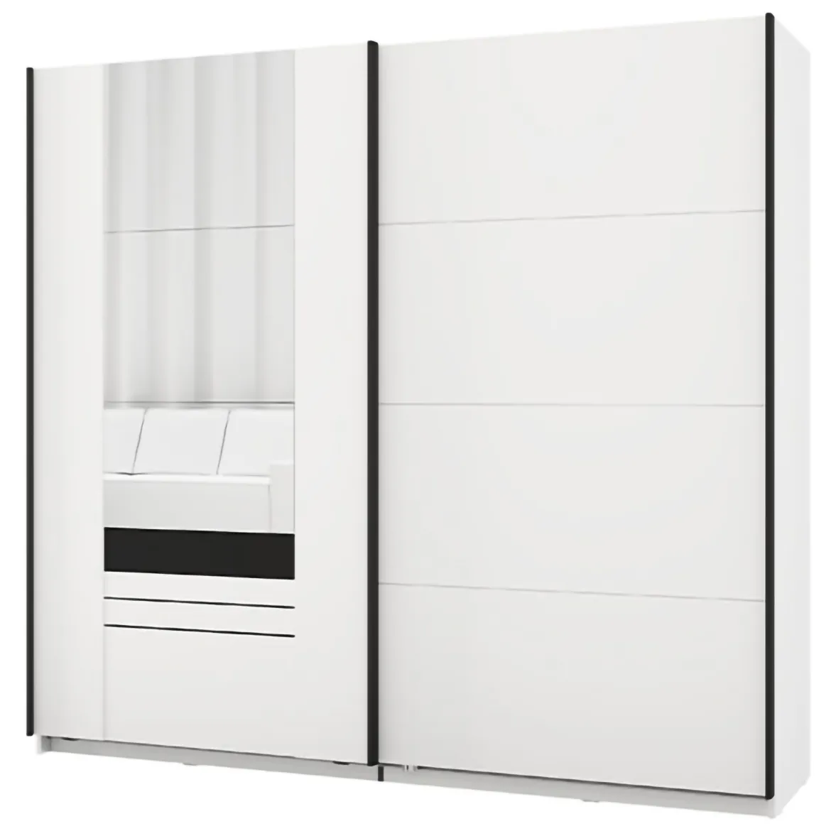 Guardaroba 2 Ante Bianco Opaco Nero 4 Ripiani Appendiabiti 205x216h cm, 2 Cassetti - Copala