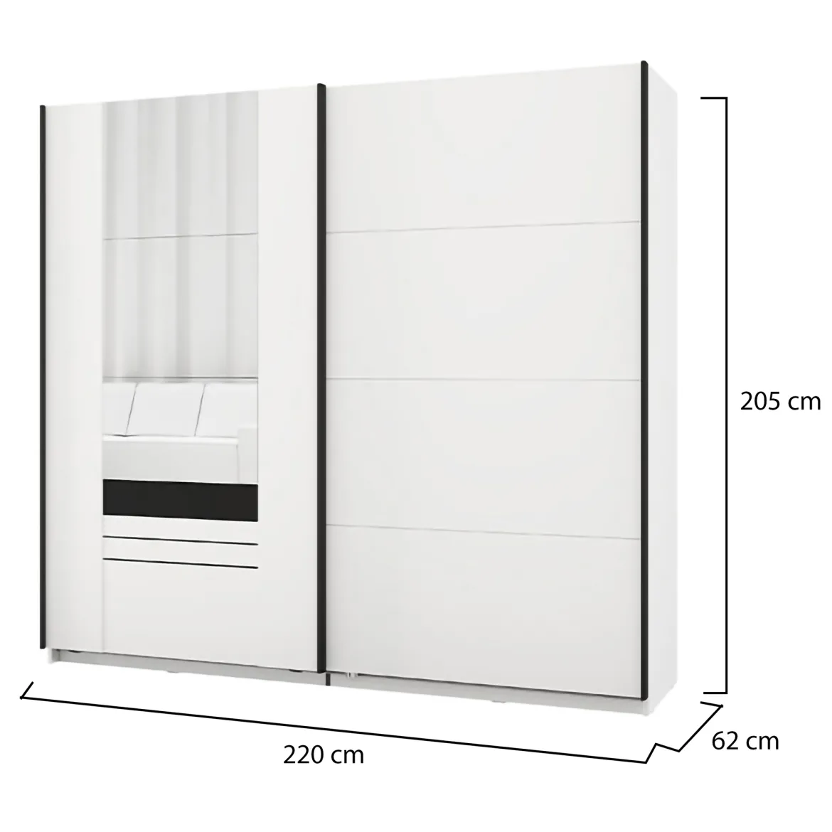 Guardaroba 2 Ante Bianco Opaco Nero 4 Ripiani Appendiabiti 205x216h cm, 2 Cassetti - Copala