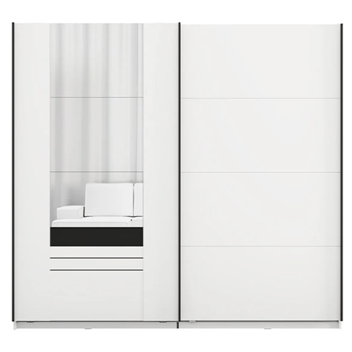 Guardaroba 2 Ante Bianco Opaco Nero 4 Ripiani Appendiabiti 205x216h cm, 2 Cassetti - Copala