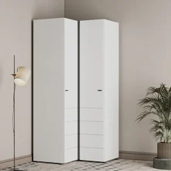 Guardaroba 2 Ante Bianco Opaco Nero 4 Ripiani Appendiabiti 95x208h cm, Apertura Battente - Tavole