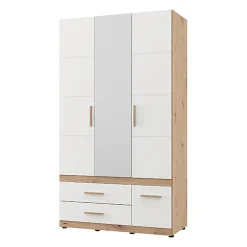Guardaroba 3 Ante Bianco Opaco Marrone Rovere Nodi Appendiabiti 3 Cassetti 117x52 cm, 2 Ripiani - Yelapa