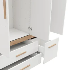 Guardaroba 3 Ante Bianco Opaco Marrone Rovere Nodi Appendiabiti 3 Cassetti 117x52 cm, 2 Ripiani - Yelapa