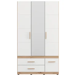 Guardaroba 3 Ante Bianco Opaco Marrone Rovere Nodi Appendiabiti 3 Cassetti 117x52 cm, 2 Ripiani - Yelapa