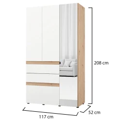 Guardaroba 3 Ante Bianco Opaco Marrone Rovere Nodi Appendiabiti 4 Ripiani 117x52 cm, 3 Ante - Ronco