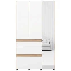 Guardaroba 3 Ante Bianco Opaco Marrone Rovere Nodi Appendiabiti 4 Ripiani 117x52 cm, 3 Ante - Ronco