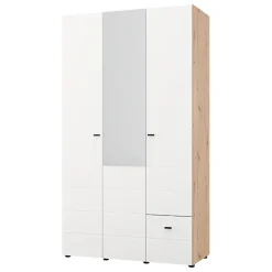 Guardaroba 3 Ante Bianco Opaco Marrone Rovere Nodi Appendiabiti un Cassetto 117x52 cm, 4 Ripiani - Serram