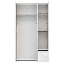 Guardaroba 3 Ante Bianco Opaco Marrone Rovere Nodi Appendiabiti un Cassetto 117x52 cm, 4 Ripiani - Serram