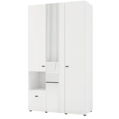 Guardaroba 3 Ante Bianco Opaco Nero Appendiabiti un Cassetto 117x52 cm, 5 Ripiani - Patzcu